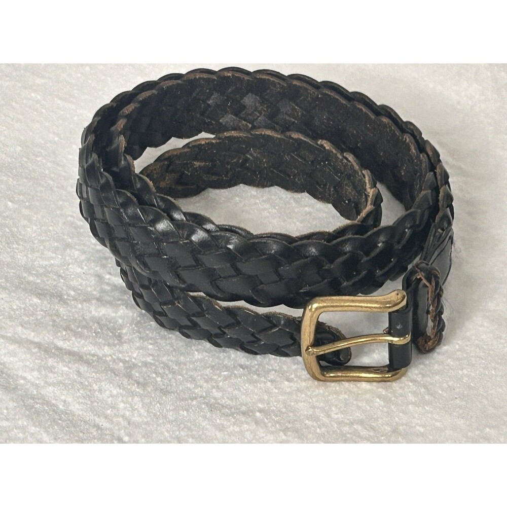 Torino Leather Belt Black Braided Mens Size 44 Brass Buckle Argentina - Picture 5 of 6